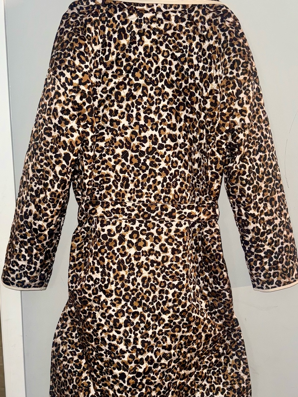 Leopard Print Quilted Robe Coat - Brown - Picture 7 of 7